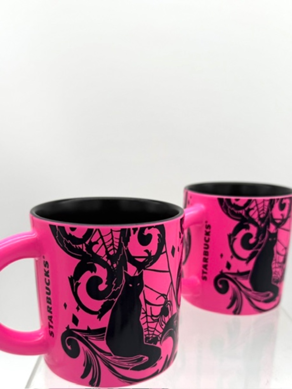 Starbucks 2021 LTD Edition Halloween Black Cat Spider Pink Coffee Mugs Set Of 2~